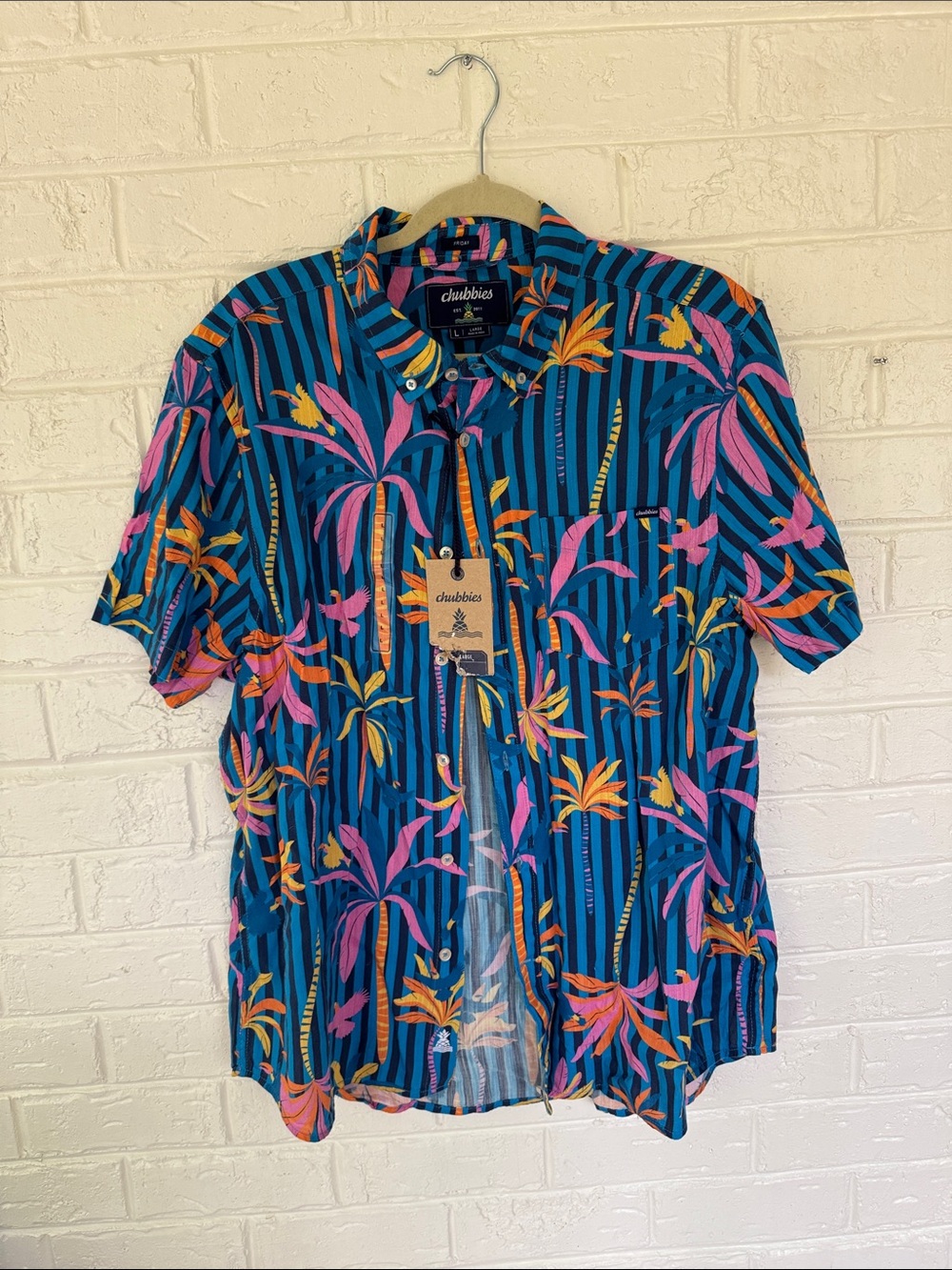chubbies Blue Tropical Print Short-Sleeve Button-Up Shirt